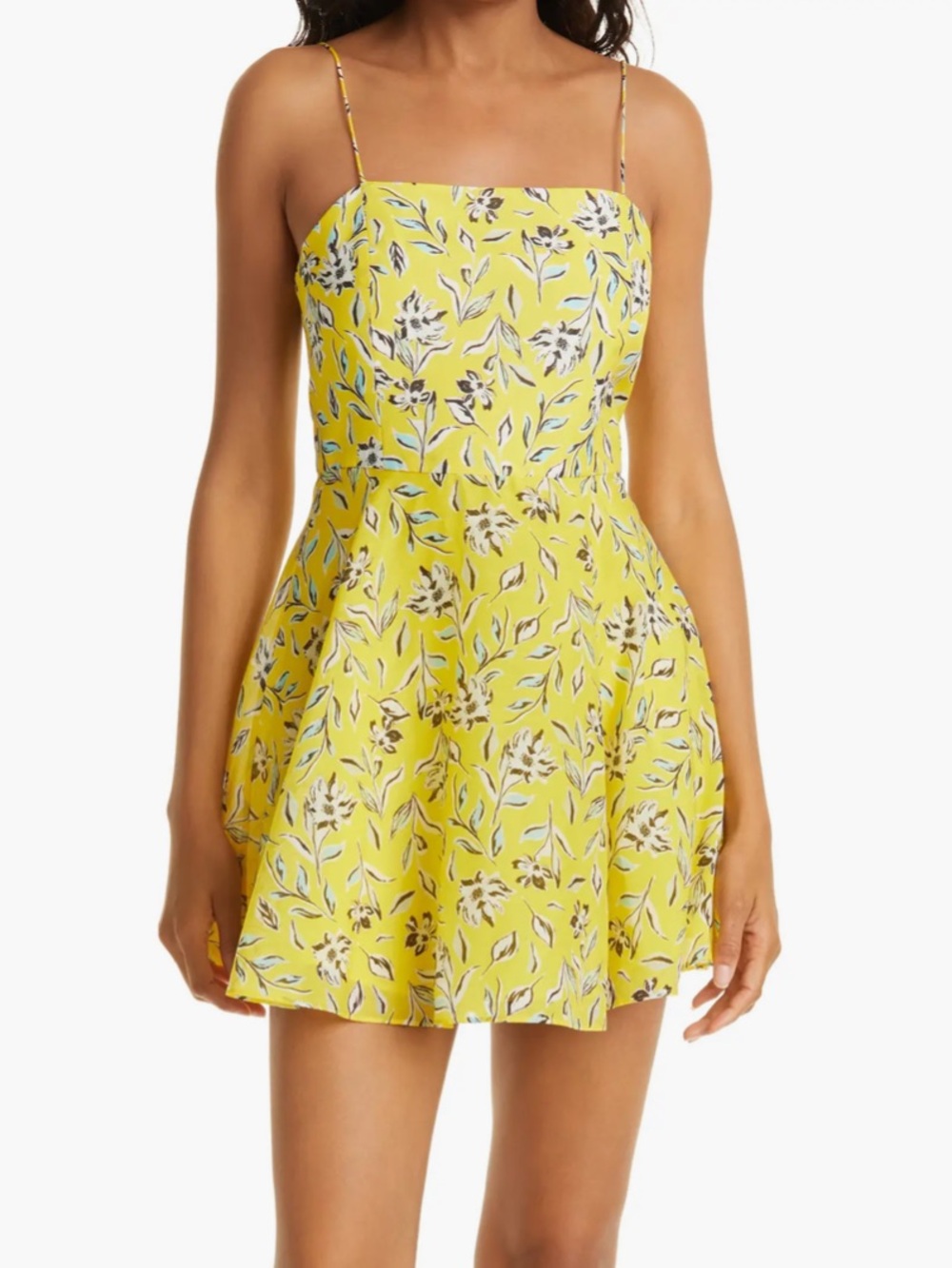 NWT alice + olivia glinda floral silk cotton dress yellow free swinging sunbeam